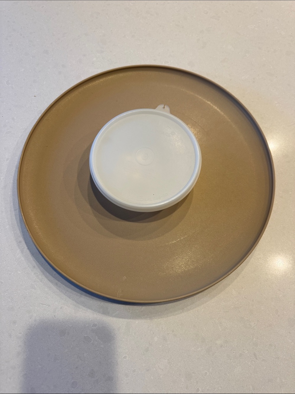 Tupperware dip and serve tray 492-5 14 inch Brown Plate with White Lid -